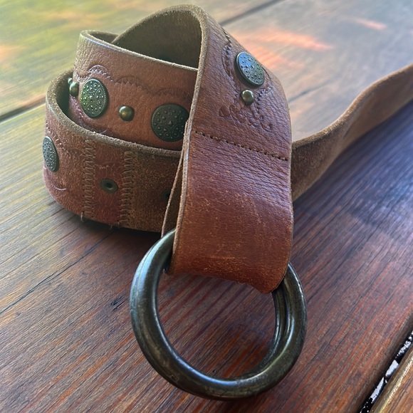 Lucky Brand Accessories - Lucky brown leather belt with brass metal embellishment and double ring closure